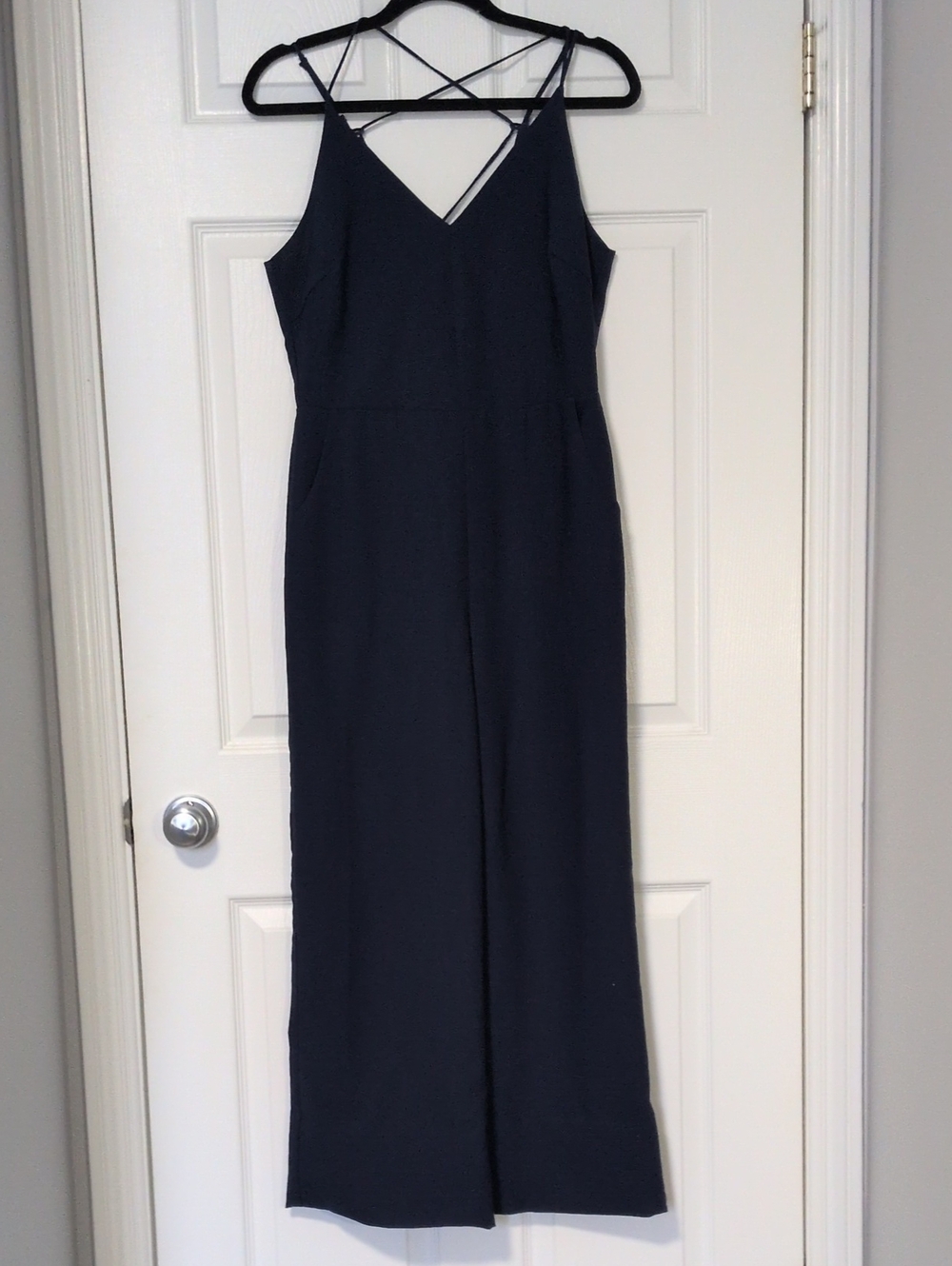 Adelyn Rae Navy V-Neck Crisscross Strap Wide-Leg Jumpsuit